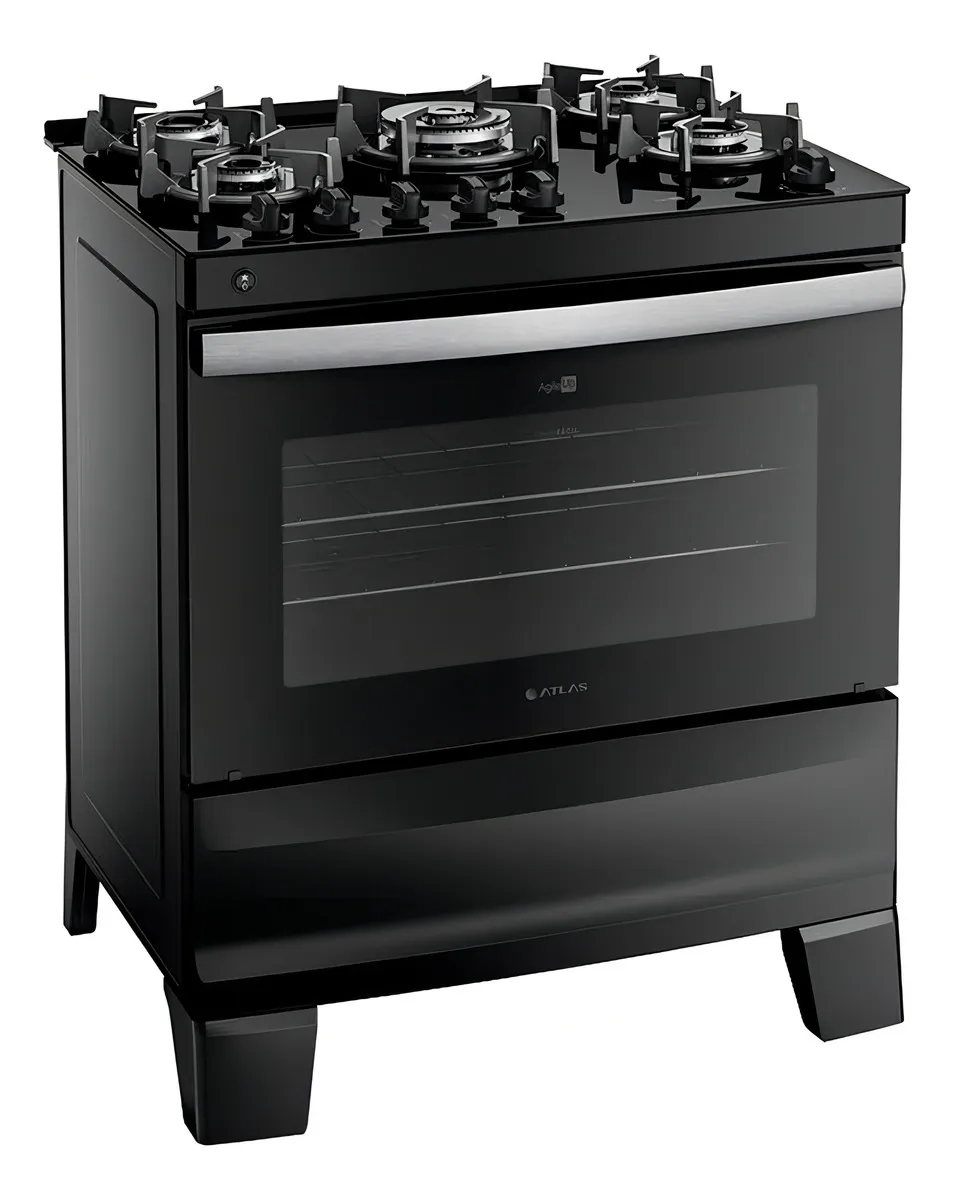 Fogão 5 Bocas Atlas Agile Up Glass Mesa Vidro Preto