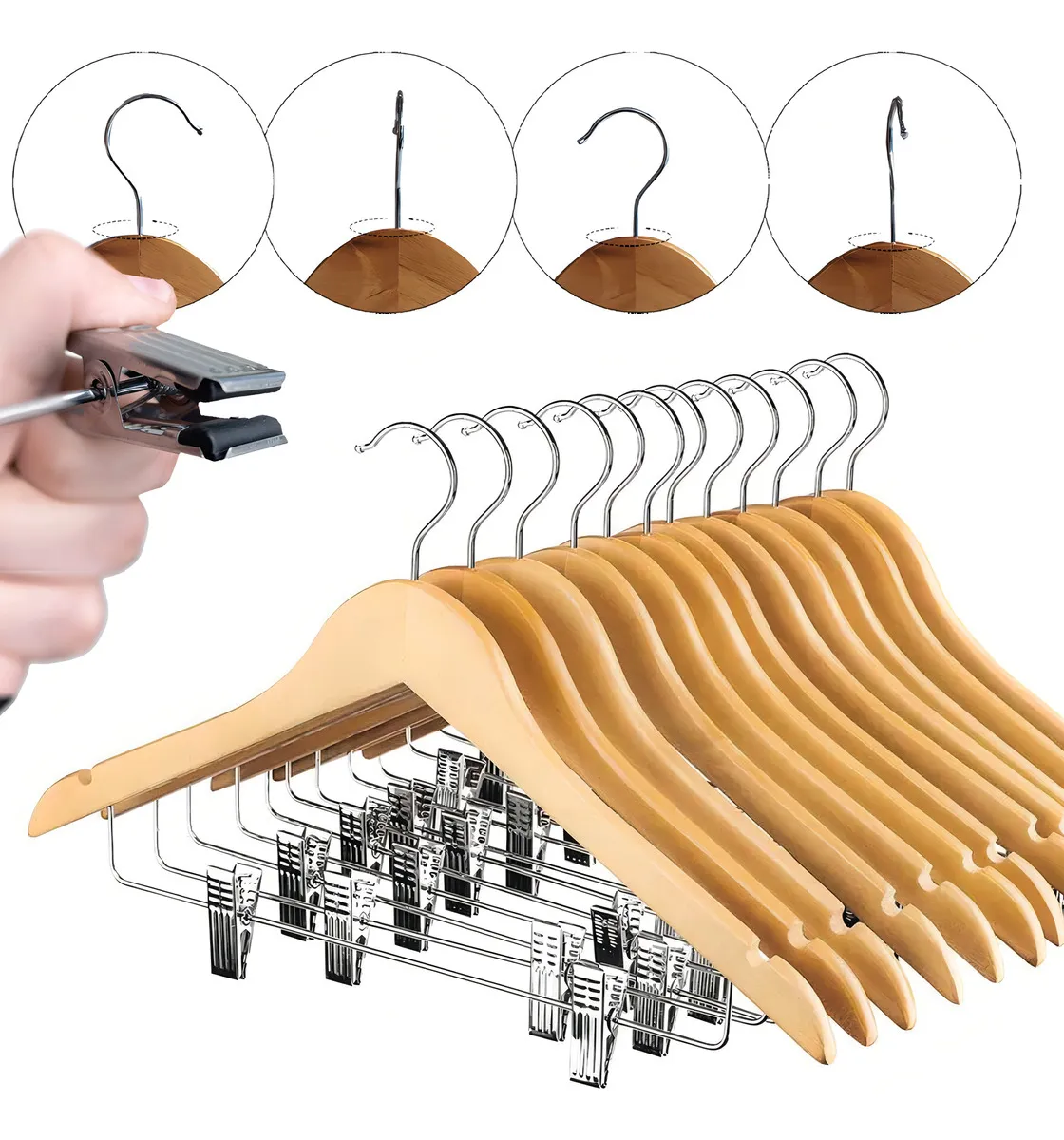 10 Cabides De Madeira Adulto Com Presilha Saia Blusinha Alça